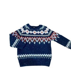 Boys Navy Fair Isle Sweater NORDIC-INSPIRED FAIR ISLE KNIT Navy White Red 2-3T